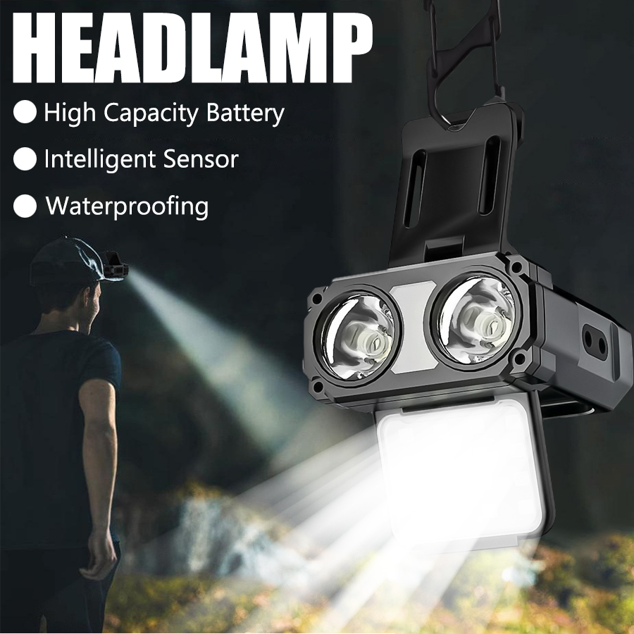 Outdoor Adventure Camp - 센서 COB LED 헤드램프 캡 클립